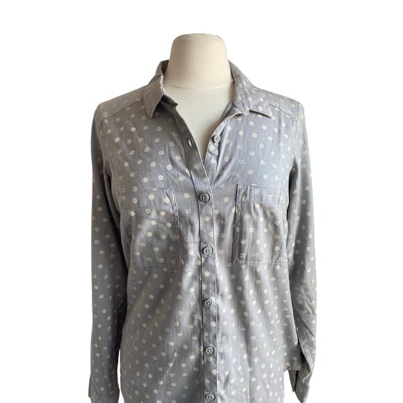 COLUMBIA Button Down Shirt Women Sz Medium Grey Polka Dot Midweight Campcore - Picture 3 of 9